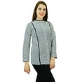 thumbnail image 4 of Phagun Women Wear Stripe Print Button Down Long Sleeve Top Shirt Cotton Clothing, 4 of 7
