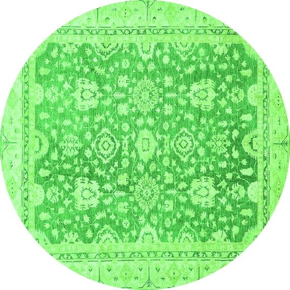 Ahgly Company Indoor Round Oriental Green Traditional Area Rugs, 7' Round