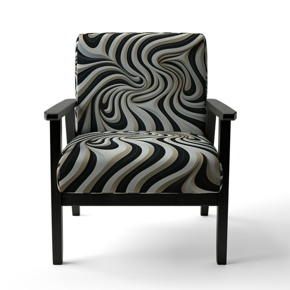 Designart "In Black and White Opt Art Exploration II" Black Stripe Upholstered Accent Chair - Modern Arm Chair For Bedroom