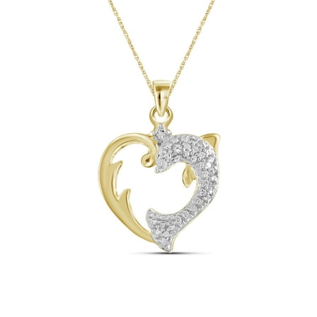 JewelersClub Diamond Dolphin Necklace Halloween Jewelry – Accent White Diamond Halloween Necklace – 14K Gold Plated Rope Chain with Dolphin Pendant – Witchy Jewelry for Women by JewelersClub