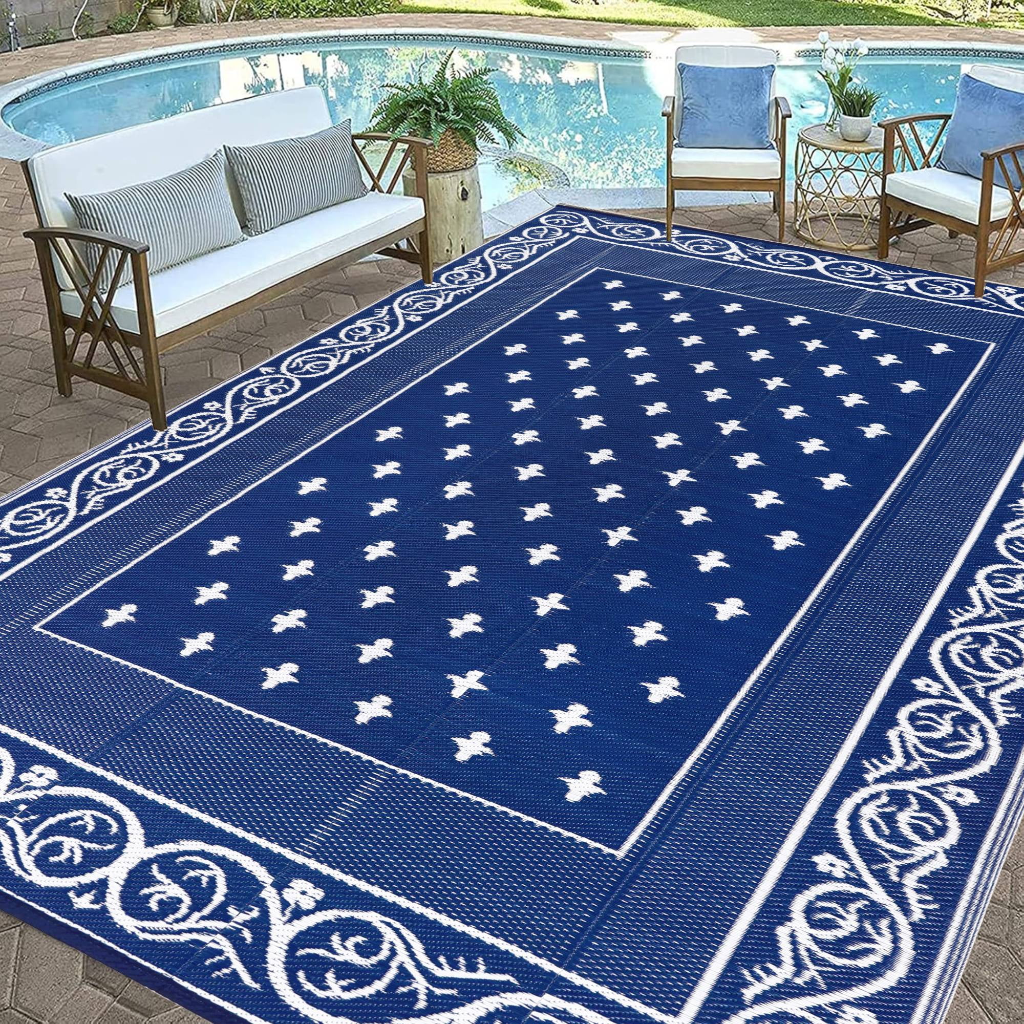 Findosom 6'x9' Blue Large Outdoor Rug Outdoor Mat RV Outdoor Rug Reversible Plastic Straw Area Rug Mat Camping Rugs Waterproof Floor Mat and Rug for RV,Patio,Backyard,Deck,Picnic,Beach,Trailer
