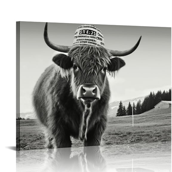 Nawypu highland cow wall art - beaufify wall decor environment - farmhouse cow picture print canvas artwork painting Highland Cattle with Long Horns gift wall art for bathroom, living room