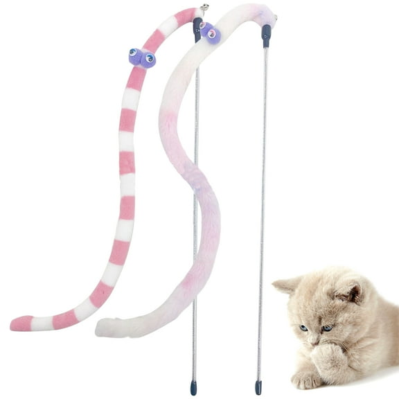 Feelers Cat Toy Teaser Toys Interactive Cat Wand, Cute Caterpillar Plush Cat Wands,2 Pcs