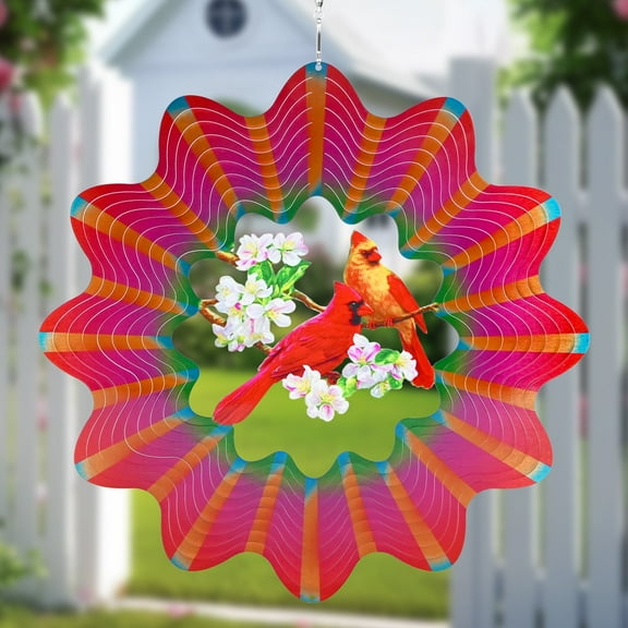 Cardinal Wind Spinners Outdoor, 12 Inch Hanging Wind Sculpture and Spinner for Yard and Garden Wind Chimes, 3D Stainless Steel Cardinal Gift for Women