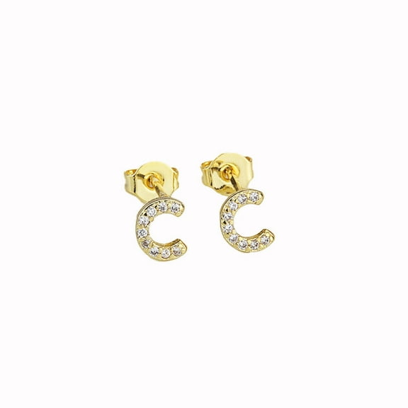 Bonjour Jewelers 14k Yellow Gold Created White Sapphire Initial C Letter Stud Earrings Plated
