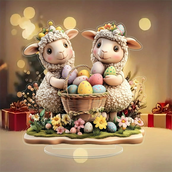 DHGDJ54G Animal Lamb Egg Surround Decoration Living Room Bedroom Desktop Decoration Ornaments Home Status Solar Garden Statue