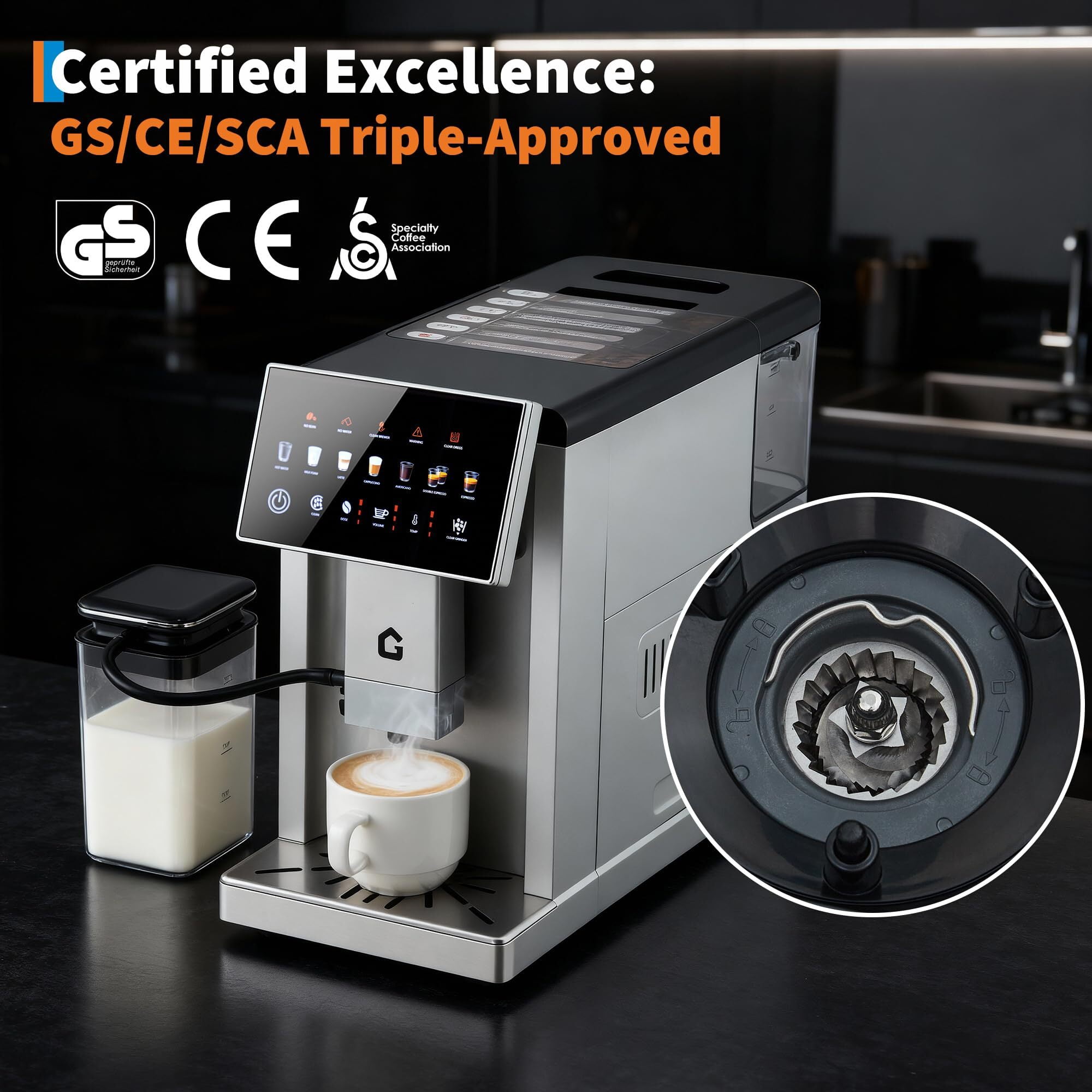 Garvee 6-IN-1 Automatic Coffee Maker with Grinder, Slim Espresso Maker for Home, Silver, New