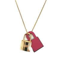 Pre-Owned Hermes O'Kelly PM Necklace Padlock Pendant Pink Gold Leather 2020 Y Stamp... (Good)