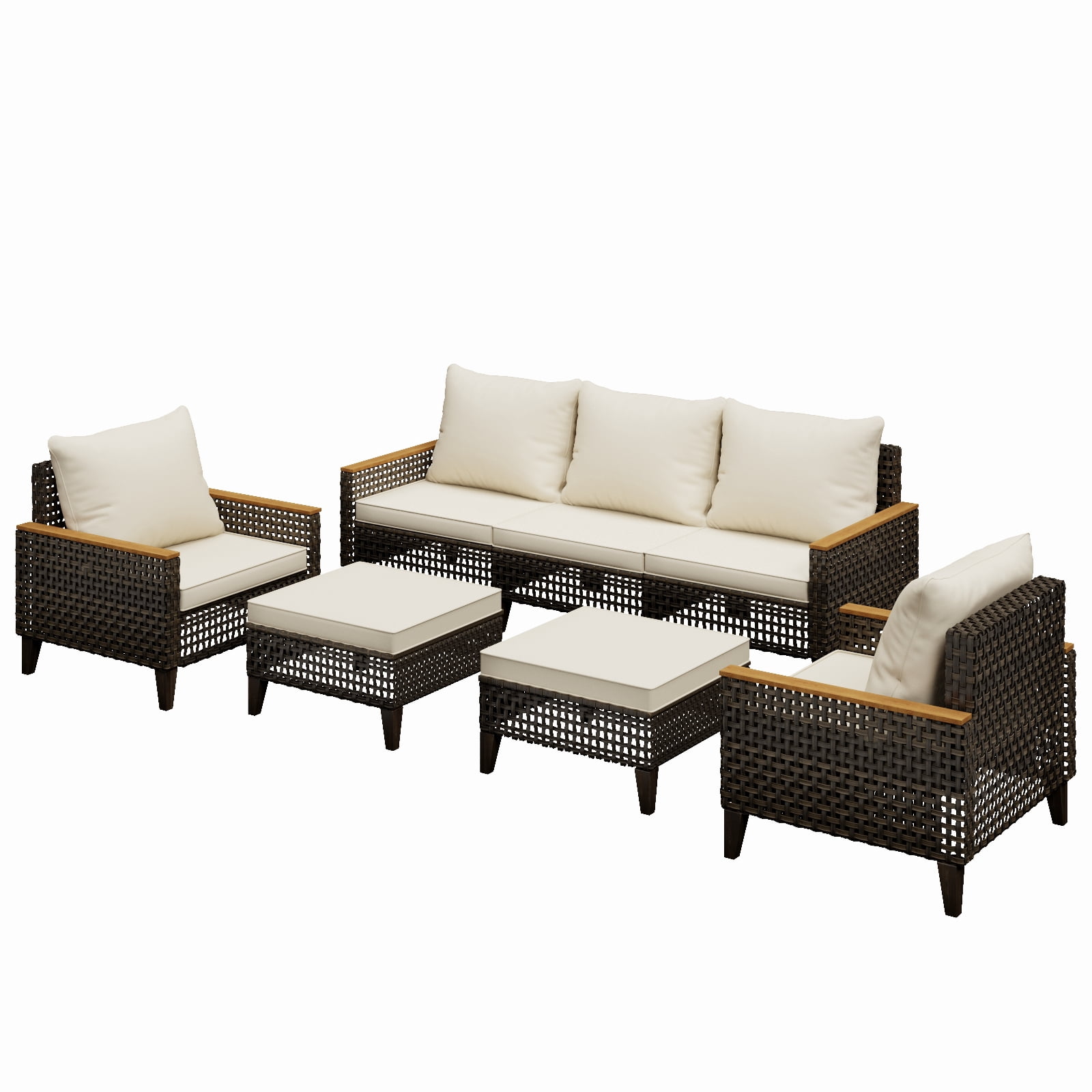 Wallowsun Patio Furniture Set,7 Pieces Outdoor Sectional Sofa Set,All-Weather Wicker Rattan High Back Patio Conversation Set with Ottomans and 4" Thick Cushions for Pool Patio Backyard, Beige