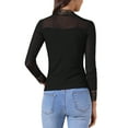 thumbnail image 3 of INSPIRE CHIC Women's Semi Sheer Mesh Top Fitted Lace Trim Mock Neck Long Sleeve Blouse XS Black, 3 of 6