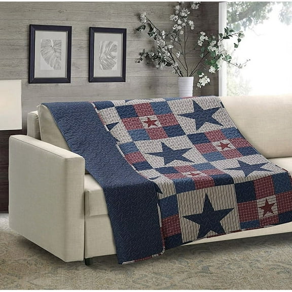 Western Patchwork Grey and Blue Star Patchwork Quilt Throw Blanket