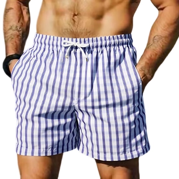 Lmnyox Mens Quick Dry Beach Shorts Vintage Casual Striped Shorts Lightweight Elastic Waist Drawstring Summer Shorts