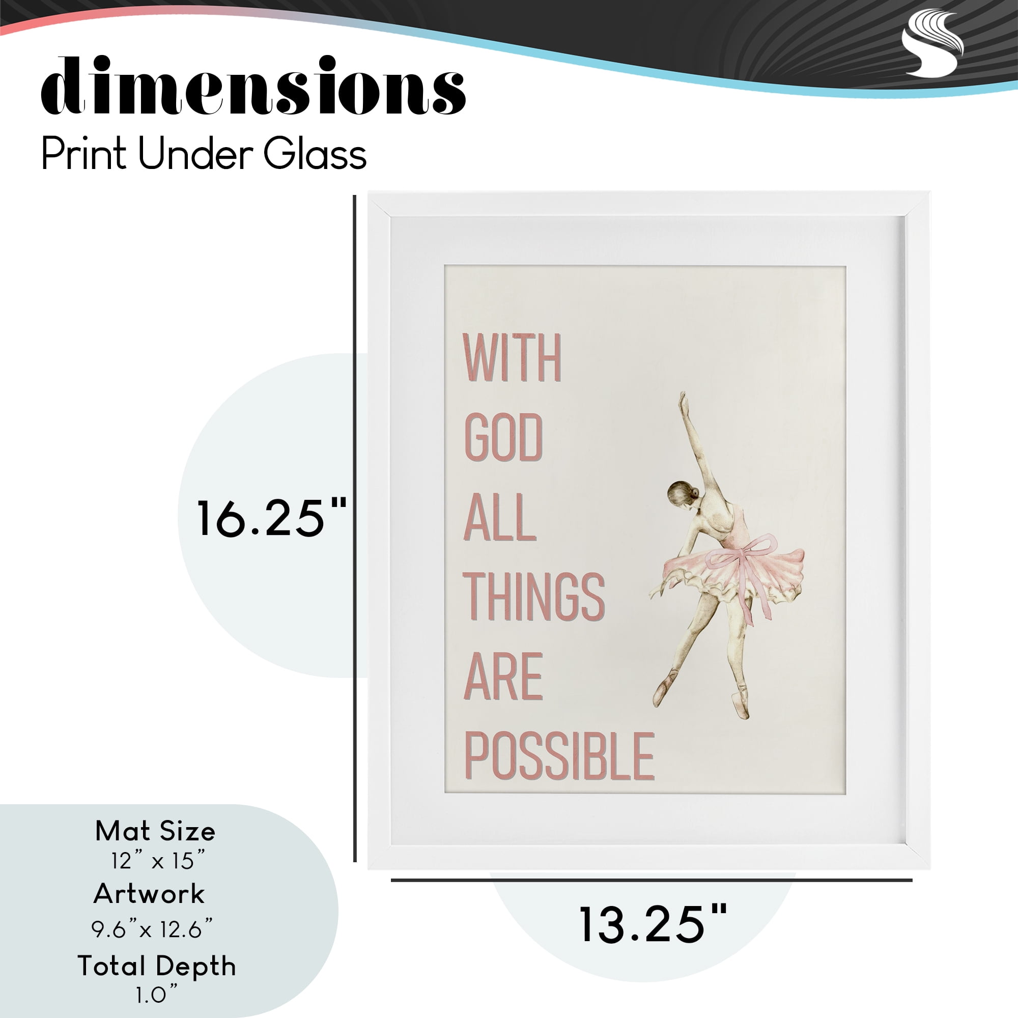All Things Possible Ballerina White Framed Print Under Glass, design by Kim Allen