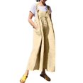 thumbnail image 1 of Gibobby Mono Corto Informal Pantalones de pierna ancha sueltos casuales de color sólido para mujer Mono de tirantes de tamaño(Beige， XXXXL), 1 of 4