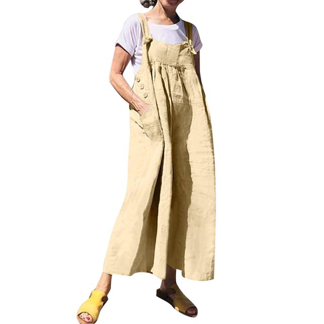 Gibobby Mono Corto Informal Pantalones de pierna ancha sueltos casuales de color sólido para mujer Mono de tirantes de tamaño(Beige, XXXXL)