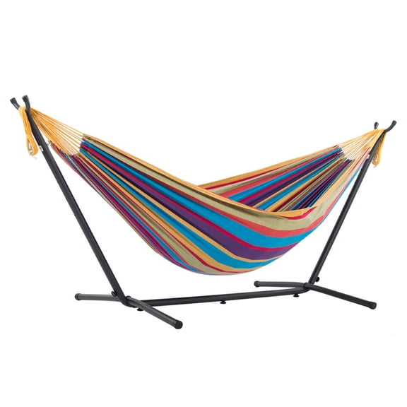 Open Box Vivere Double Cotton Hammock, Comfortable Daybed with Steel Stand, 9'