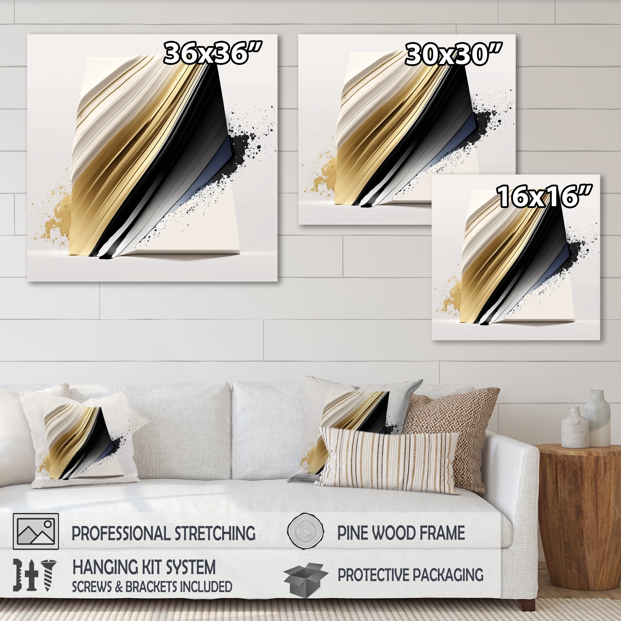 Designart Black And Gold Cubic Expression IV Canvas Wall Art