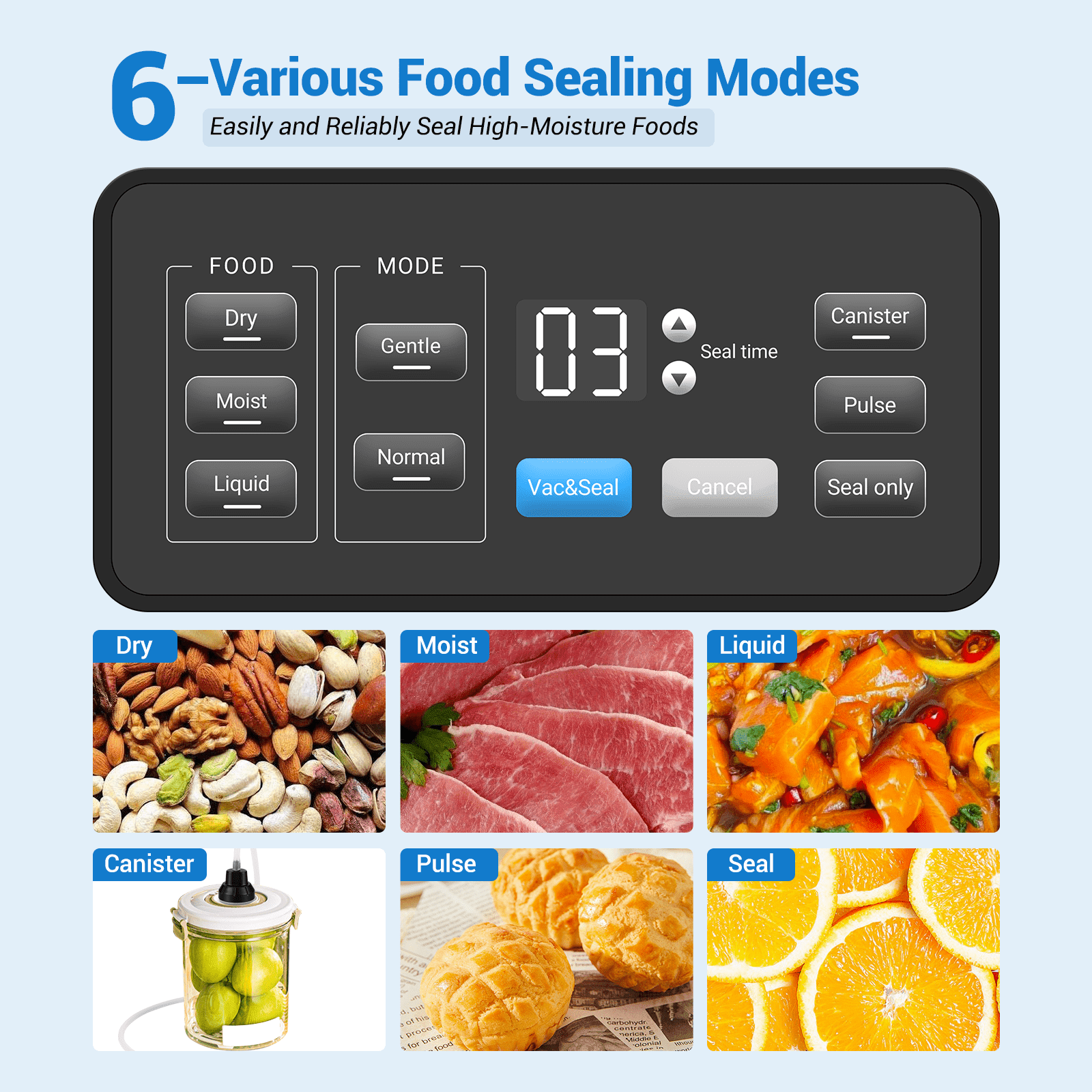 INKBIRD INK-VS04 Home Food Vacuum Sealer Machine with Starter Kit, Dual Motor, Dual Pump, Multiple Functions, Countdown LED, Built-in Cutter and Bag Storage, with Overheat Protection, Dry/Moist/Liqui