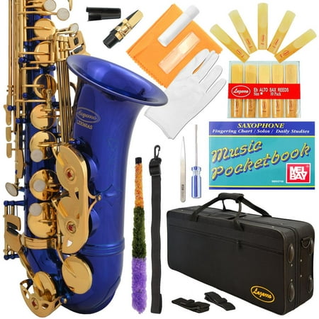 Lazarro® Professional Royal Blue-Gold Keys Eb E Flat Alto Saxophone Sax with 11 Reeds, Case & Many Extras - (Best Alto Saxophone Brands)