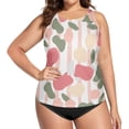thumbnail image 4 of Women's Printed Tankini Top - High Elasticity Slim-Fit Swimsuit with Removable Straps & Cups, Perfect for Beach & Pool Parties，Seamless Pattern, 4 of 7
