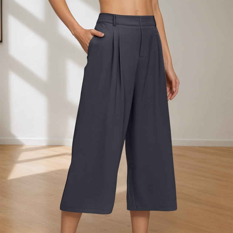 grey dress trousers ladies Miluxas Womens Dress Pants for Work Business Casual Pants with Pockets, formal Elastic High Waist Palazzo Trousers Women Clothes Gray, Women's, Size: