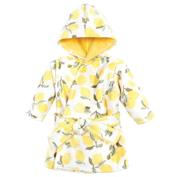 Hudson Baby Infant Girl Mink with Faux Fur Lining Pool and Beach Robe Cover-ups, Lemon, 0-6 Months