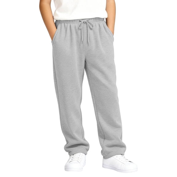 OIOLOYJM Boys' Baggy Sweatpants Straight Leg Open Bottom Casual Drawstring Elastic Waist Pants Athletic Workout Breathable Sweat Pants with Pockets Light Gray 5-6 Year