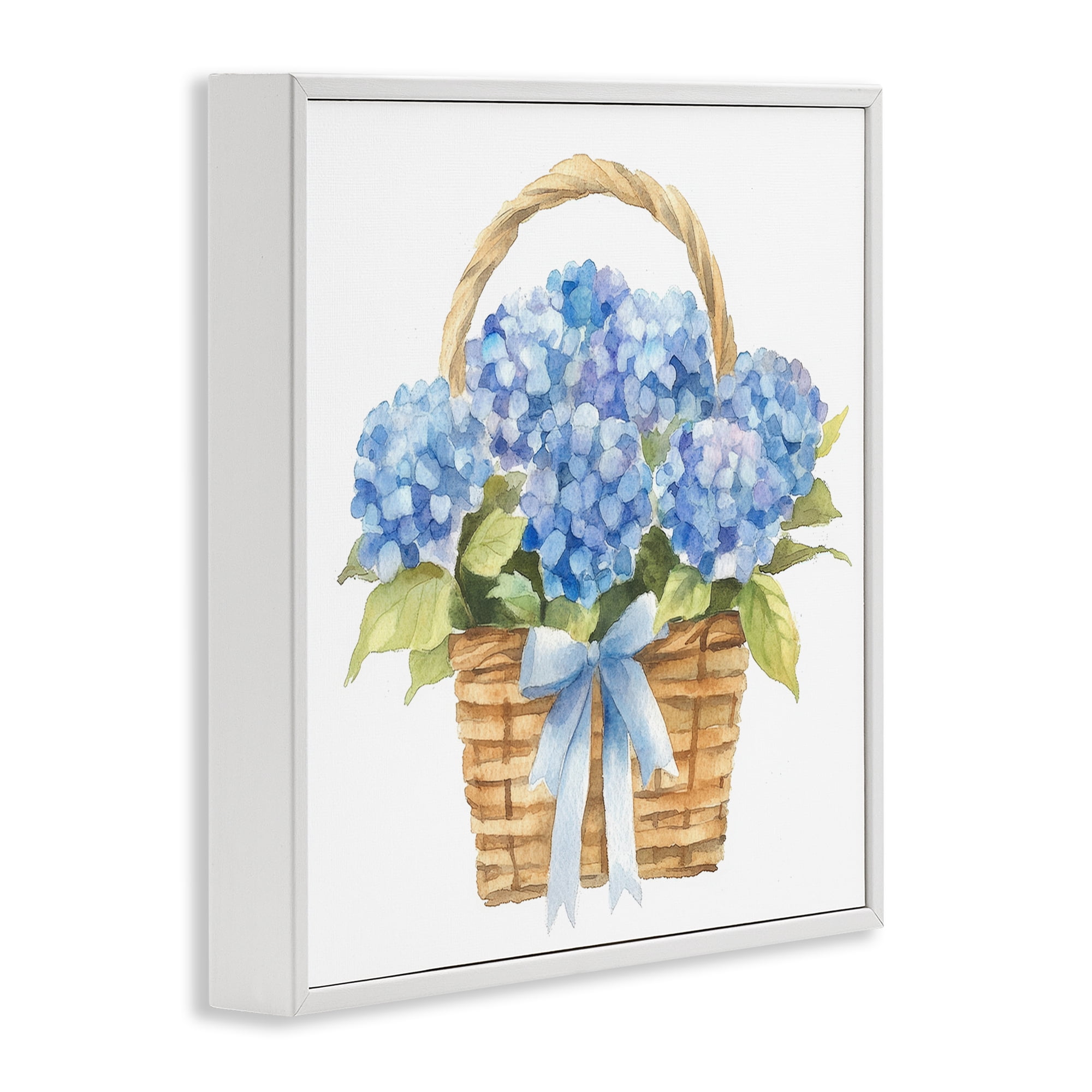 Stupell Industries Pretty Blue Hydrangea Picnic Basket White Framed Giclee Art, design by Petal Prints Design