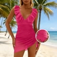 thumbnail image 2 of CHGBMOK Womens One Piece Swimsuits Sexy V Neck Sleeveless Backless Ruffles Suits Mesh Fitted Side Slit Swimwear, 2 of 7