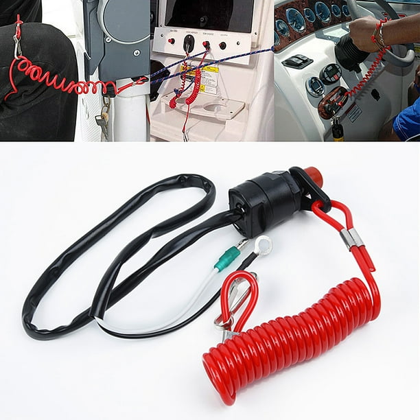 Boat Outboard Engine Motor Kill Stop Switch with Safety Lanyard Clip