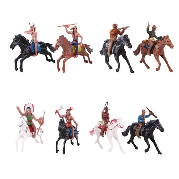 Pack of 8 Cowboys Figures Horse Riding Playset,Indian Model Action Figures for