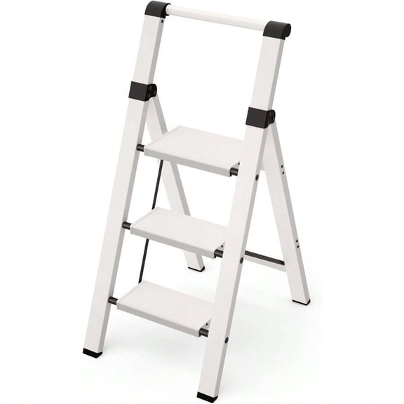 3 Step Ladder Lightweight Aluminum Step Stool with Convenient Handgrip Folding Ladder with AntiSlip Pedals 330lbs Capacity Stepladder for Home Office Kitchen White