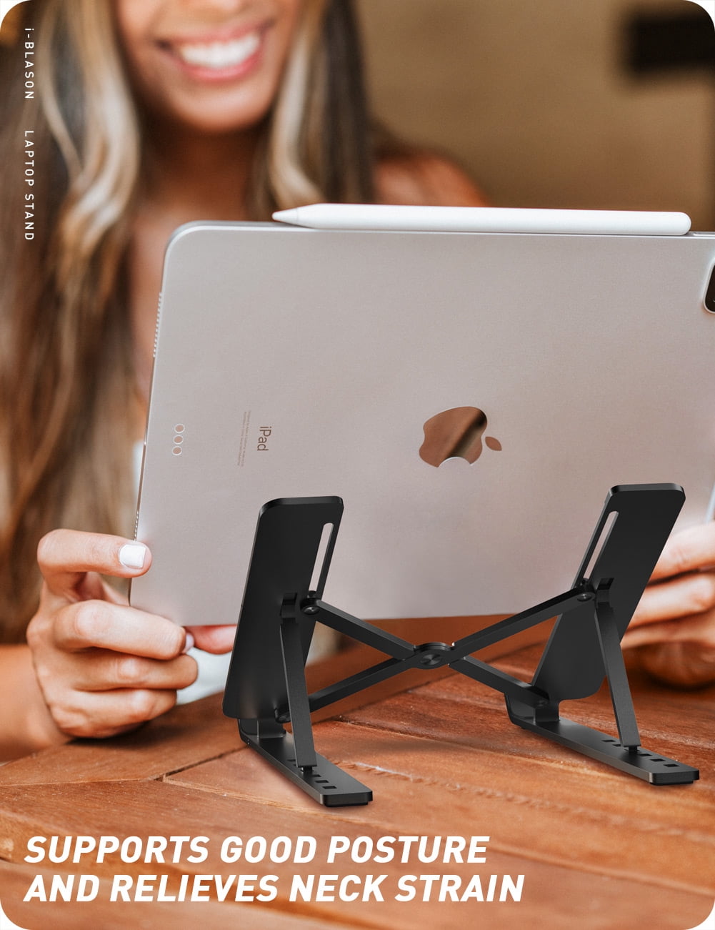 i-Blason Cosmo Series Adjustable Laptop Stand, Portable Computer Stand Aluminum Alloy Laptop Riser Holder with Multi-Angle Stand Suitable for 7-17.3" Laptops and Tablets - One Pack (Black)