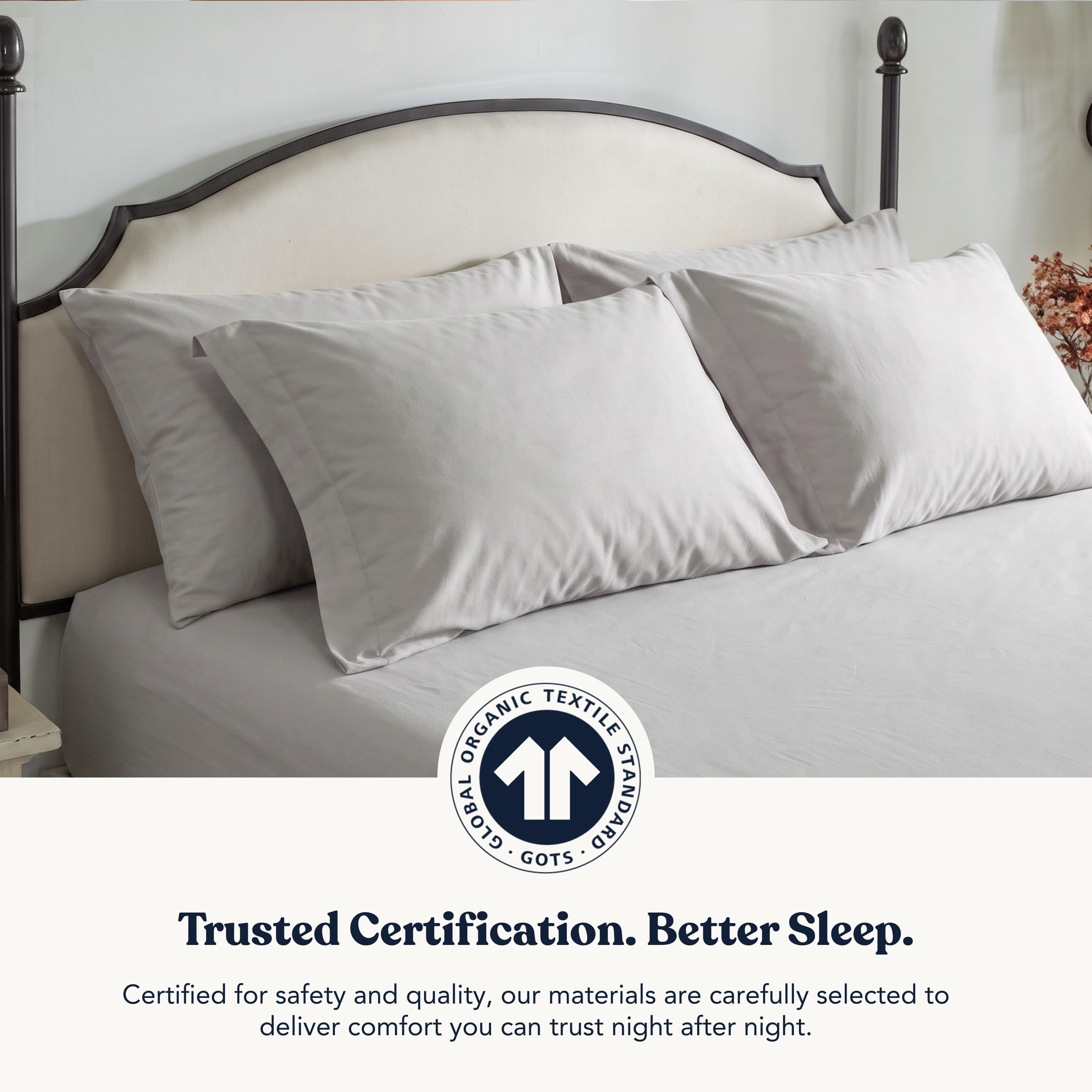 Delara King Organic Cotton Percale Duvet Cover Set 3-Piece with Sham, 400TC, Soft Breathable Bedding, GOTS Certified, 8 Ties, Light Grey