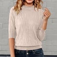 thumbnail image 2 of ManxiVoo Women's Short Sleeve Pullover Semi Turtleneck Knit Top Stretch Slim Fit Lightweight Sweater for Spring Summer Fall Layering Essential L Size Beige, 2 of 4
