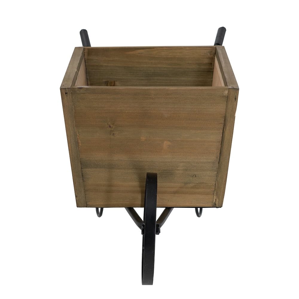 Farmhouse Flower Market Wheelbarrow Planter 19.5x8x8.5 Inch Black Metal Frame for Tabletop Kitchen Counter
