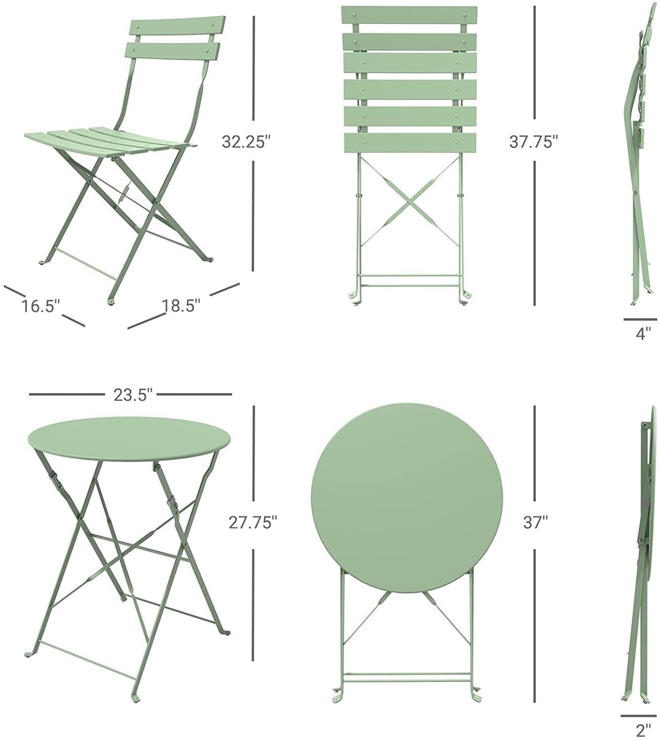 Grand Patio 3-Piece Metal Outdoor Folding Bistro Set, Garden-Pea Green, Bistro Table and Chairs