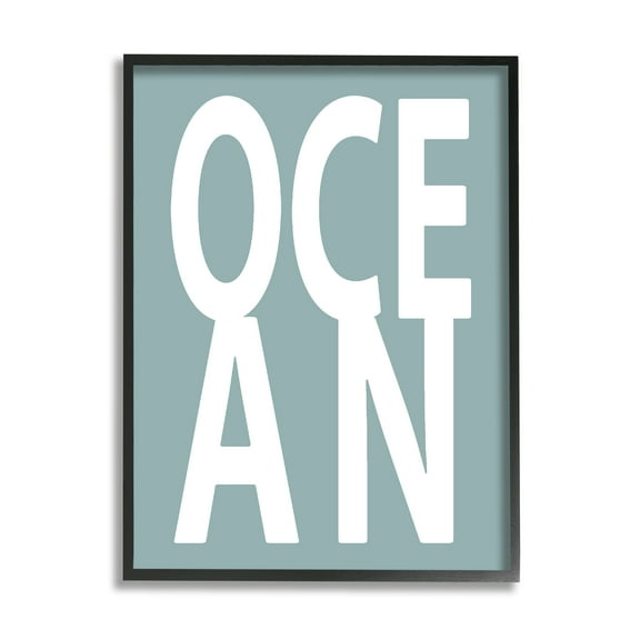 Stupell Ocean Beach Text Letters Phrase Landscape Painting Black Framed Art Print Wall Art