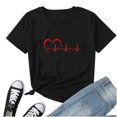 thumbnail image 1 of Camisetas de cuello redondo para mujer Camisetas con estampado de corazón Camisetas de manga corta Blusa Tops Fridja gope1525, 1 of 5