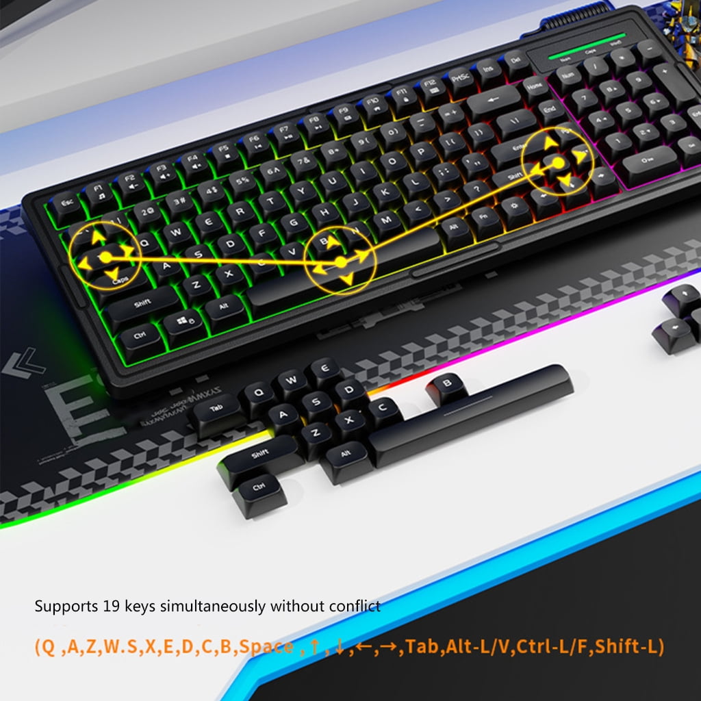Color Backlit Computer Keyboard Mechanical Feel Responsive Lightweight and Splashproof Design for Work and Gaming