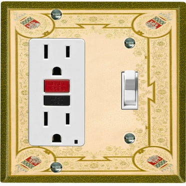 Metal Light Switch Plate Cover Victorian Royal Floral Frame Green Yellow FRA063