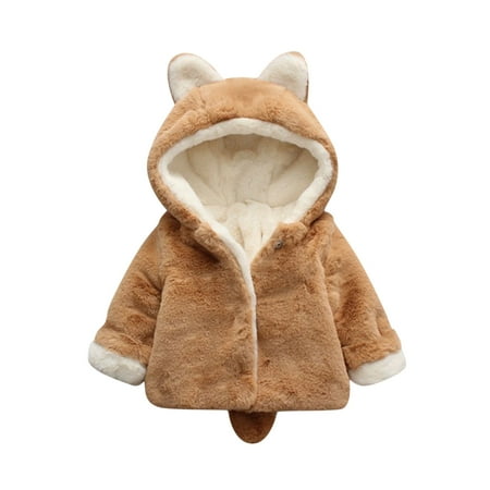 

Ixbnca 1-4T Kids Baby Sherpa Coat Fuzzy Padded Thick Warm Jackets with Cute Ear Hoodie Outwear Clothes