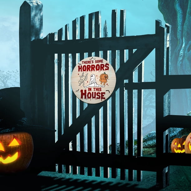 Xihbxyly Letrero de Halloween para Puerta, Diseño de Letras Divertidas, Decoración de Madera Reutilizable, Fácil de Colgar, Decoración Festiva, Apto para Puerta de Entrada, Porche y Patio, Tamaño 30