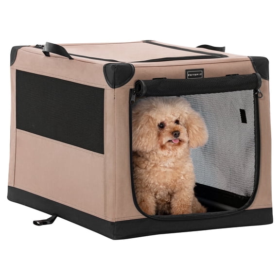 Petsfit Portable Dog Care Kennel, 26" L x 19" Wx 18" H Adjustable Fabric Cover by Spiral Iron Pipe, Portable&Easy Assembly Dog Crate 3 Door Design,Khaki