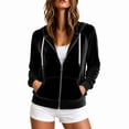 thumbnail image 6 of Caywon Women's Velvet Zip Up Hoodie Long Sleeve Drawstring Hooded Jacket with Pockets Stretch Velour Casual Sweatshirt, 6 of 7