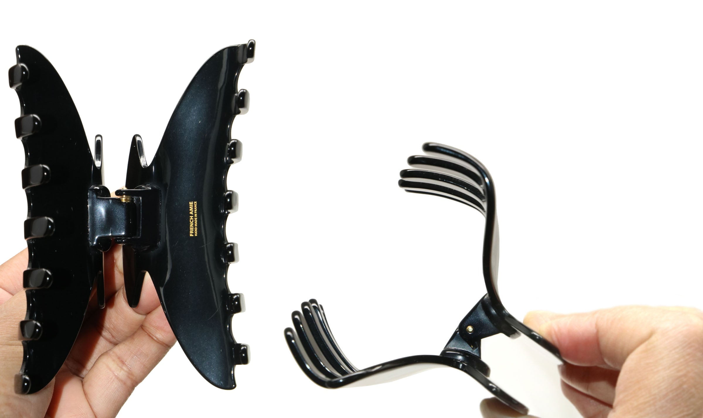 French Amie Extra Large Long Black Handmade Covered Spring Jaw Hair Claw