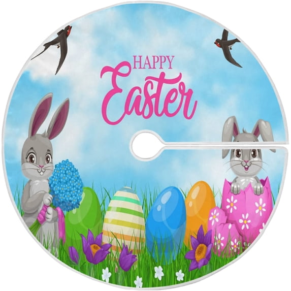 FMSHPON Easter Xmas Christmas Tree Skirt Stand Mat for Holiday Party Decoration Indoor Outdoor 48 inches