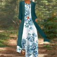 thumbnail image 2 of Robes d'Été pour les Femmes 2022 Femmes Casual Print Robe Col Rond Manches Robe Demi Manches en Mousseline de Soie Châle Cardigan Deux Ensemble, 2 of 8