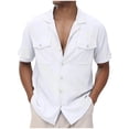 thumbnail image 7 of Men's Summer Cotton Linen Shirts Casual Short Sleeve Button Down Solid Color Blouse Beach Vacation Essentials, 7 of 7
