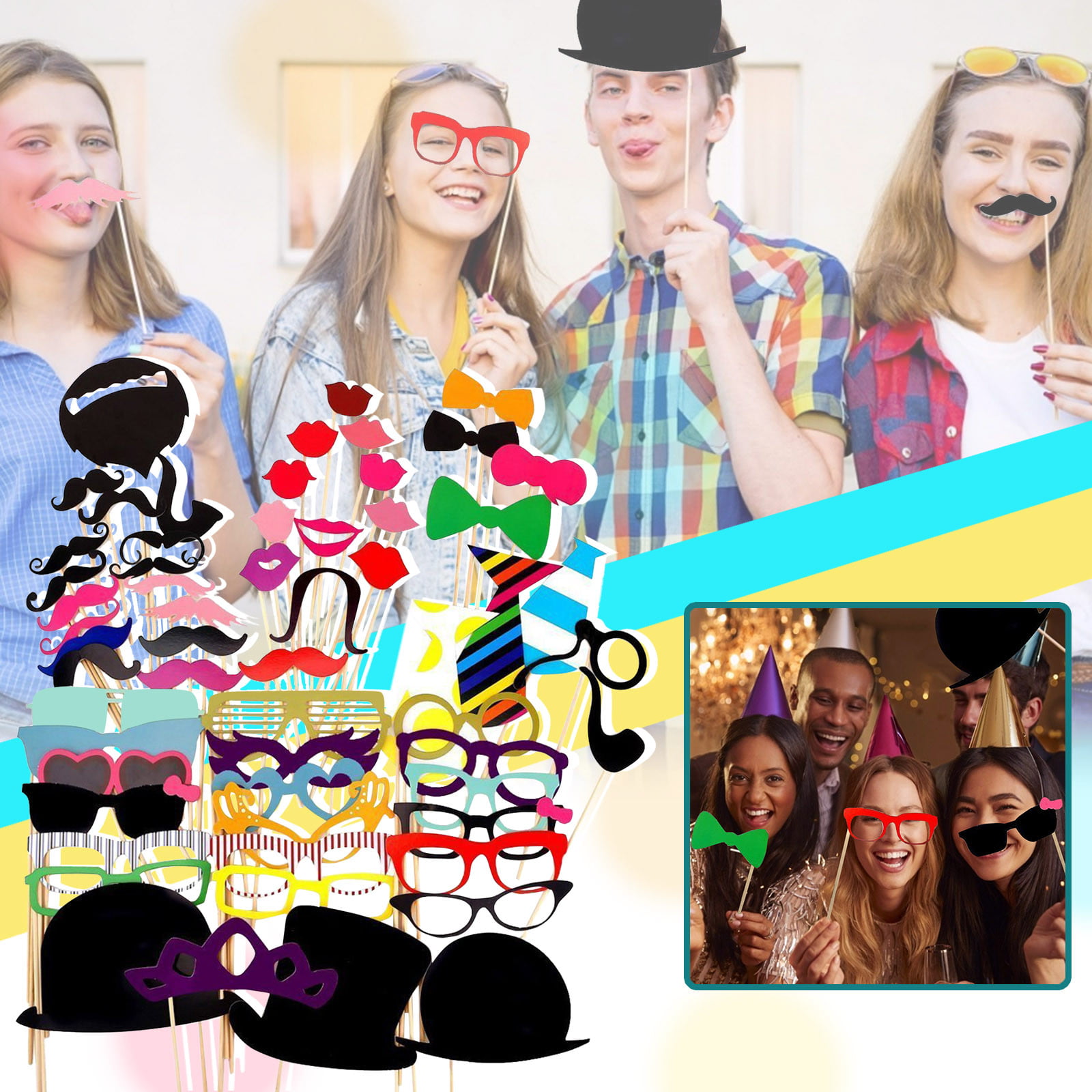 58 Photo Booth Selfie Props Moustache on Stick Weddings Christmas Birthday Party 
